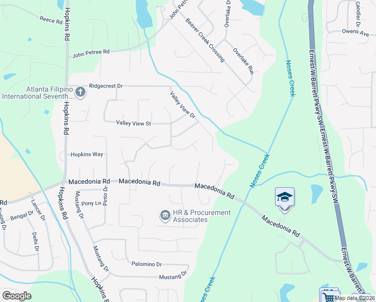 map of restaurants, bars, coffee shops, grocery stores, and more near 2998 Valley View Circle in Powder Springs