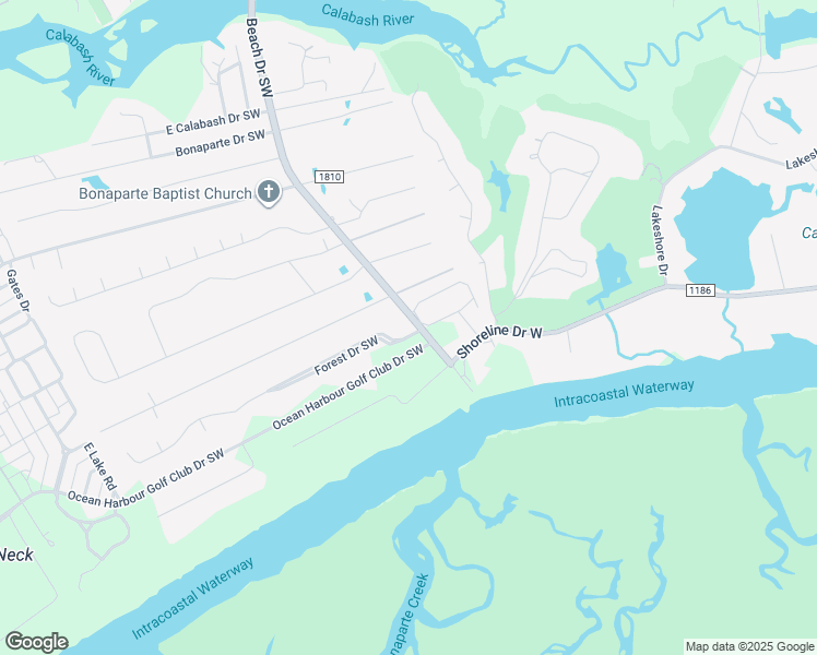 map of restaurants, bars, coffee shops, grocery stores, and more near 1798 Beach Drive Southwest in Calabash