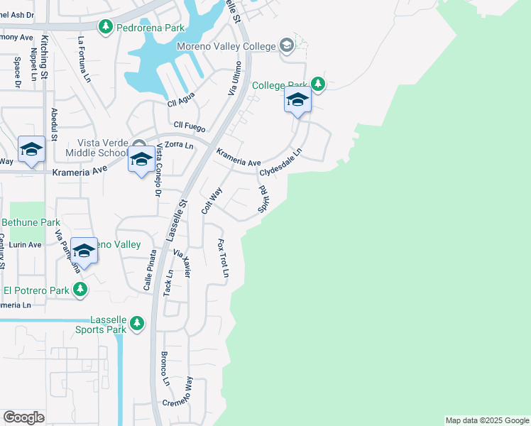 map of restaurants, bars, coffee shops, grocery stores, and more near 16478 Spirit Road in Moreno Valley