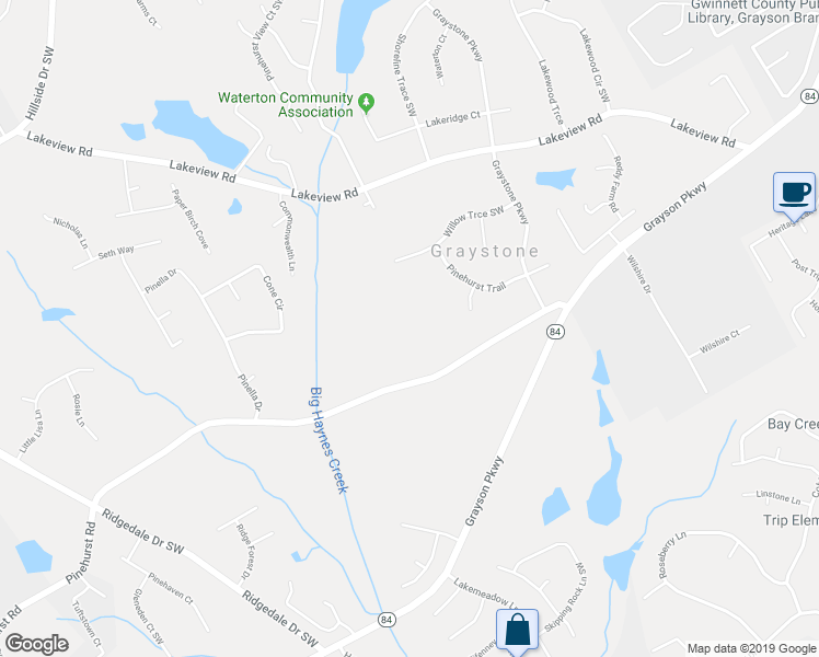 map of restaurants, bars, coffee shops, grocery stores, and more near 1247 Pinehurst Road in Grayson