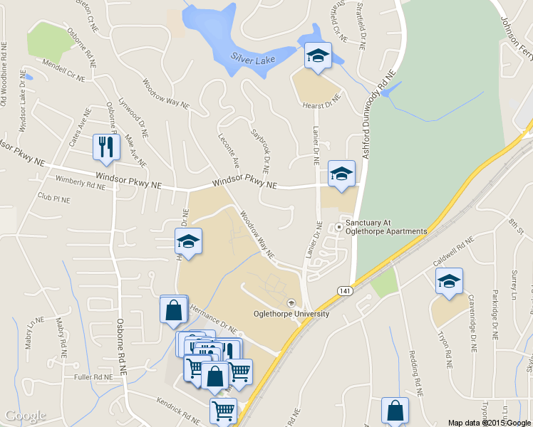 map of restaurants, bars, coffee shops, grocery stores, and more near 3087 Oglethorpe Way Northeast in Atlanta