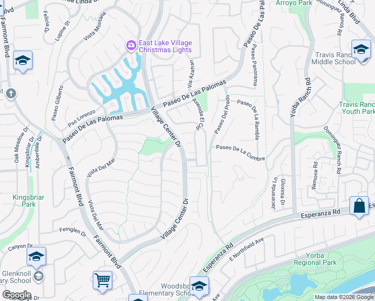 map of restaurants, bars, coffee shops, grocery stores, and more near 20615 Via Bilbao in Yorba Linda