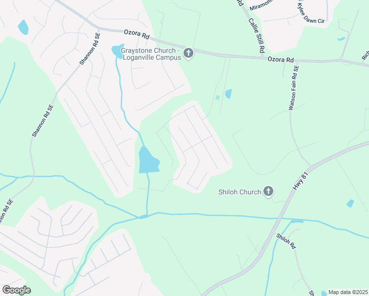 map of restaurants, bars, coffee shops, grocery stores, and more near 3716 Derringer Ridge Southeast in Loganville