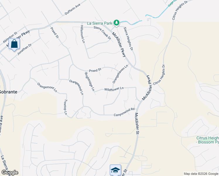 map of restaurants, bars, coffee shops, grocery stores, and more near 16530 Orangehaven Lane in Riverside