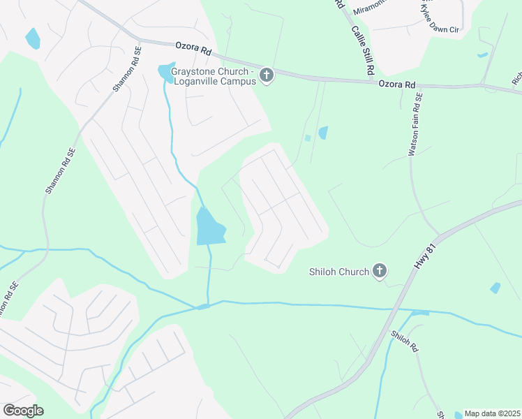 map of restaurants, bars, coffee shops, grocery stores, and more near 3716 Derringer Ridge Southeast in Loganville