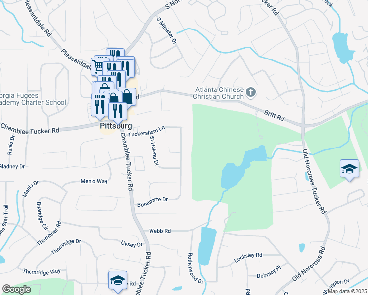 map of restaurants, bars, coffee shops, grocery stores, and more near 4379 Bonaparte Drive in Tucker