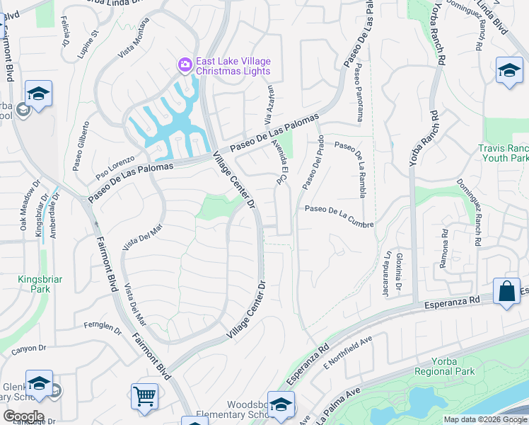 map of restaurants, bars, coffee shops, grocery stores, and more near 20645 Via Bilbao in Yorba Linda