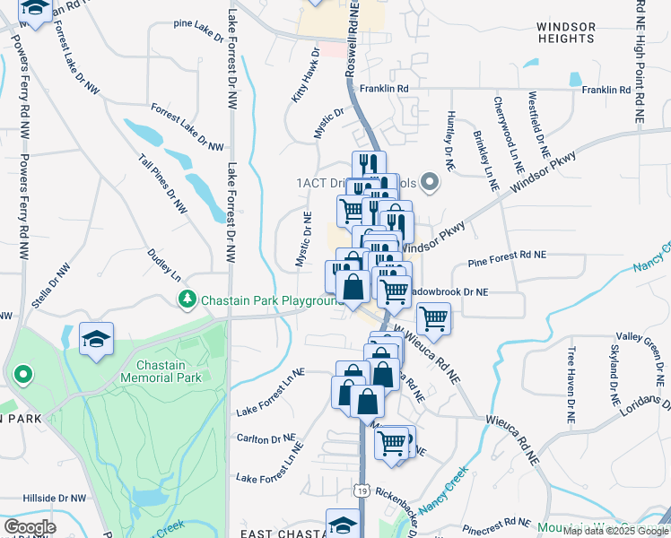 map of restaurants, bars, coffee shops, grocery stores, and more near 4532 Collins Avenue in Sandy Springs