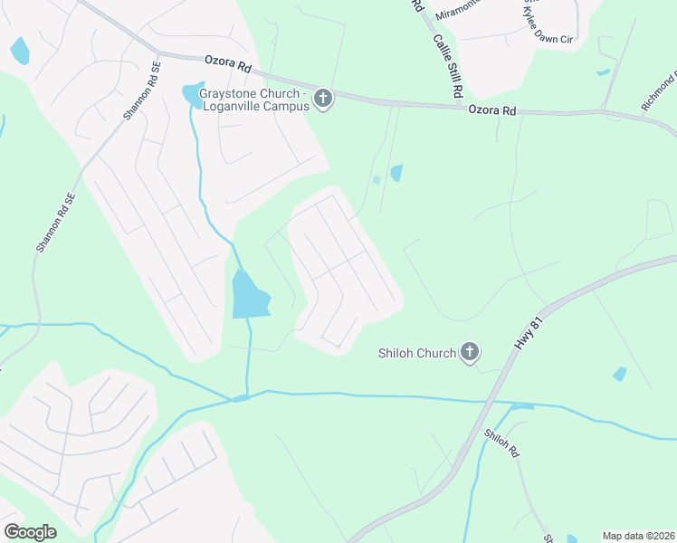 map of restaurants, bars, coffee shops, grocery stores, and more near 1447 Casual Ridge Run Southeast in Loganville