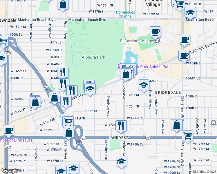 map of restaurants, bars, coffee shops, grocery stores, and more near 3722 Redondo Beach Boulevard in Torrance