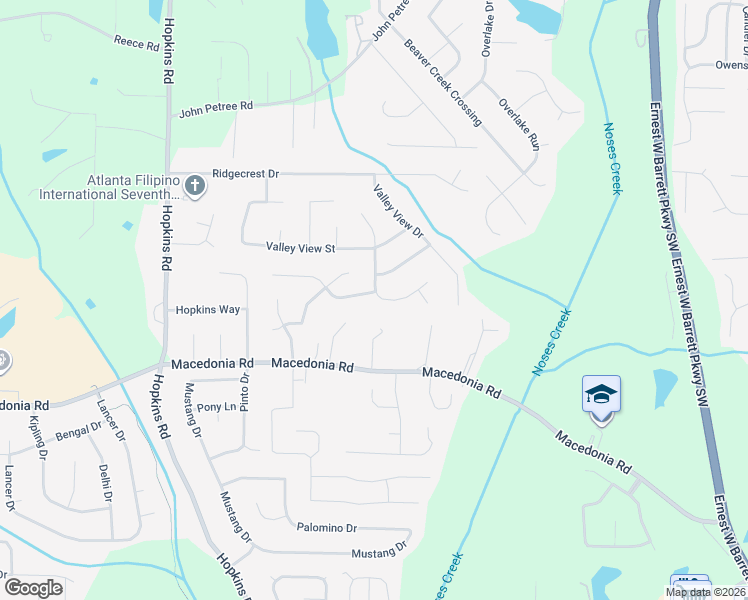 map of restaurants, bars, coffee shops, grocery stores, and more near 2988 Valley View Circle in Powder Springs