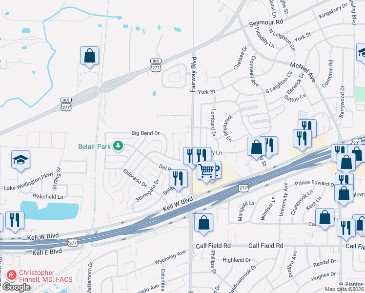 map of restaurants, bars, coffee shops, grocery stores, and more near 3507 Copperas Cove in Wichita Falls