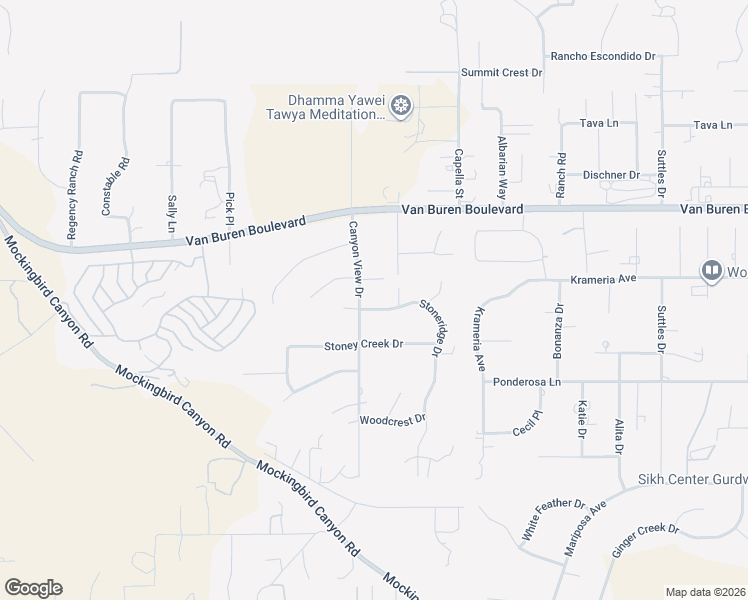 map of restaurants, bars, coffee shops, grocery stores, and more near 15860 Stone Ridge Drive in Riverside