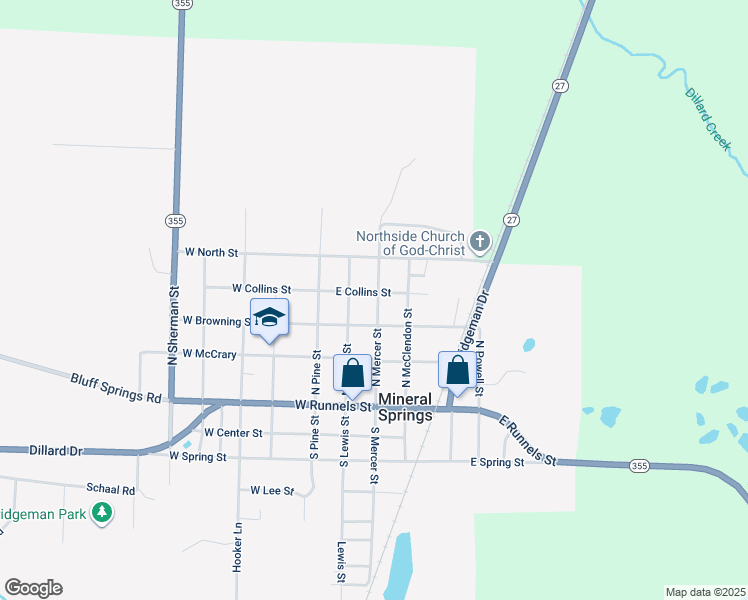 map of restaurants, bars, coffee shops, grocery stores, and more near 323 North Mercer Street in Mineral Springs