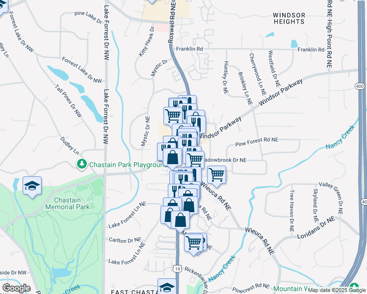 map of restaurants, bars, coffee shops, grocery stores, and more near 4540 Roswell Road in Atlanta