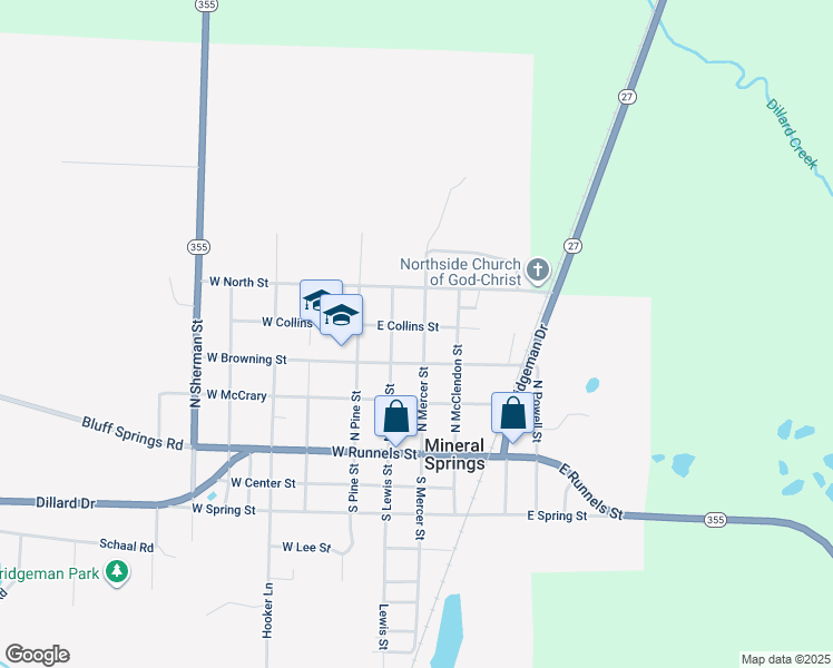 map of restaurants, bars, coffee shops, grocery stores, and more near 323 North Mercer in Mineral Springs