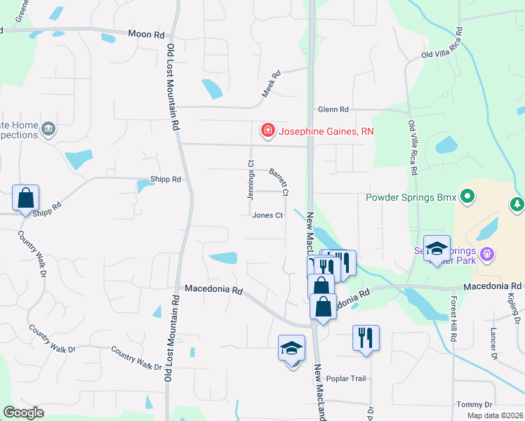 map of restaurants, bars, coffee shops, grocery stores, and more near 4316 Jones Court in Powder Springs