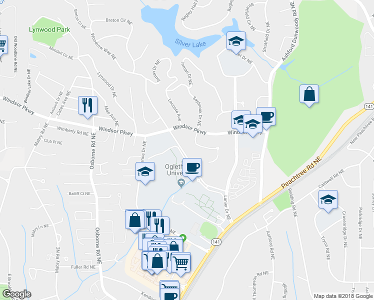 map of restaurants, bars, coffee shops, grocery stores, and more near 3073 Woodrow Way Northeast in Atlanta