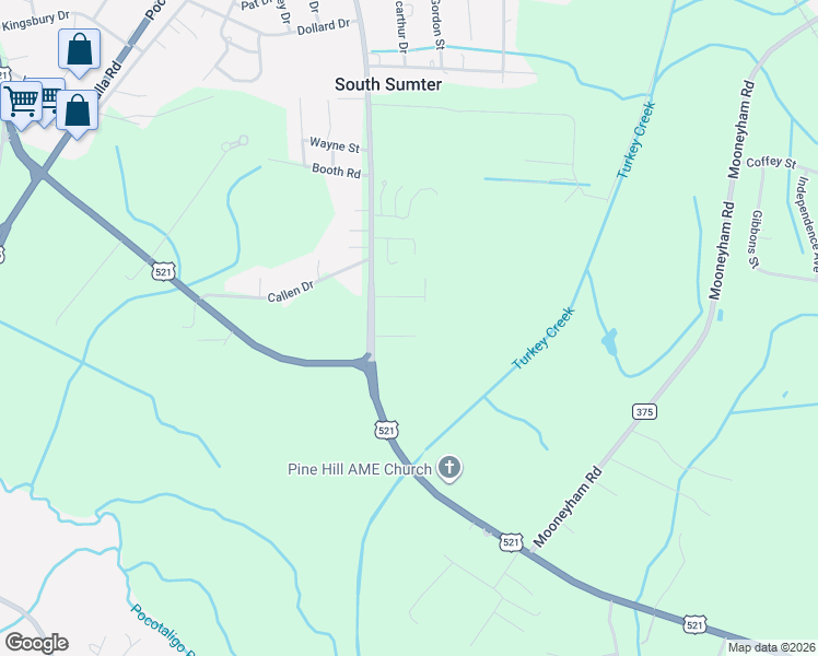 map of restaurants, bars, coffee shops, grocery stores, and more near 45 McLeod Street in Sumter