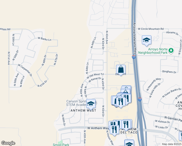 map of restaurants, bars, coffee shops, grocery stores, and more near 4413 West Diburgo Drive in Phoenix