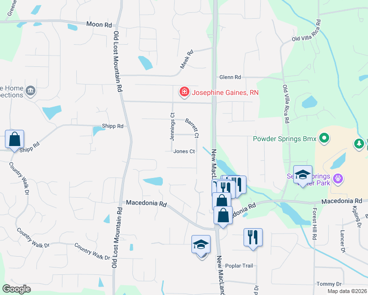 map of restaurants, bars, coffee shops, grocery stores, and more near 4316 Jones Court in Powder Springs