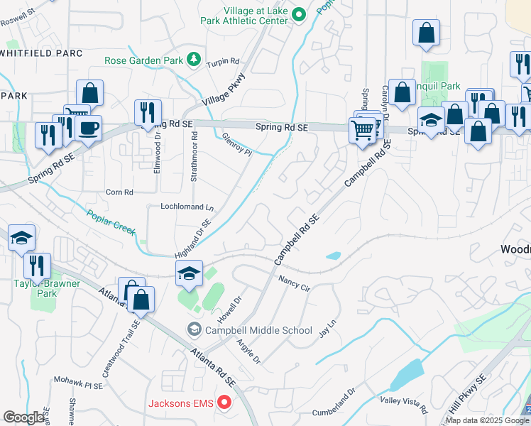 map of restaurants, bars, coffee shops, grocery stores, and more near 2241 Goodwood Boulevard Southeast in Smyrna