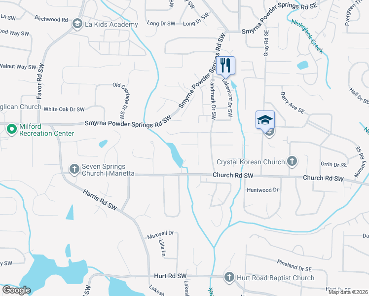 map of restaurants, bars, coffee shops, grocery stores, and more near 301 Wiley Court in Marietta