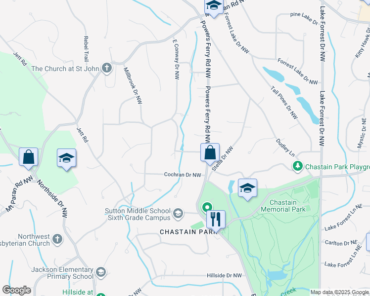 map of restaurants, bars, coffee shops, grocery stores, and more near 355 Eppington Drive Northwest in Atlanta