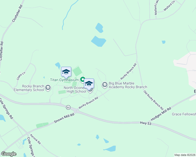 map of restaurants, bars, coffee shops, grocery stores, and more near 1091 Brookshire Court in Bogart