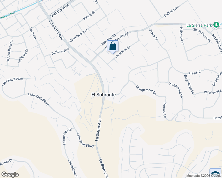 map of restaurants, bars, coffee shops, grocery stores, and more near 16549 Amberley Court in Riverside