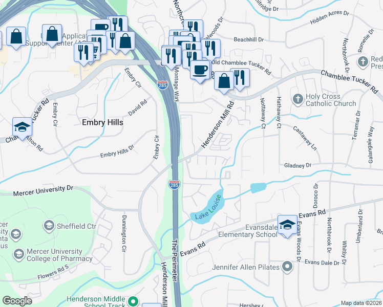 map of restaurants, bars, coffee shops, grocery stores, and more near in DeKalb County