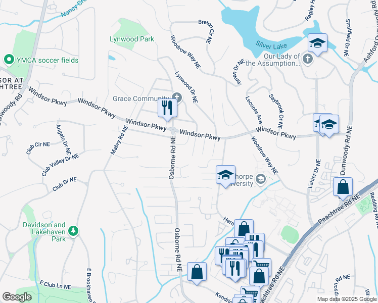 map of restaurants, bars, coffee shops, grocery stores, and more near 3080 Dickson Street Northeast in Brookhaven