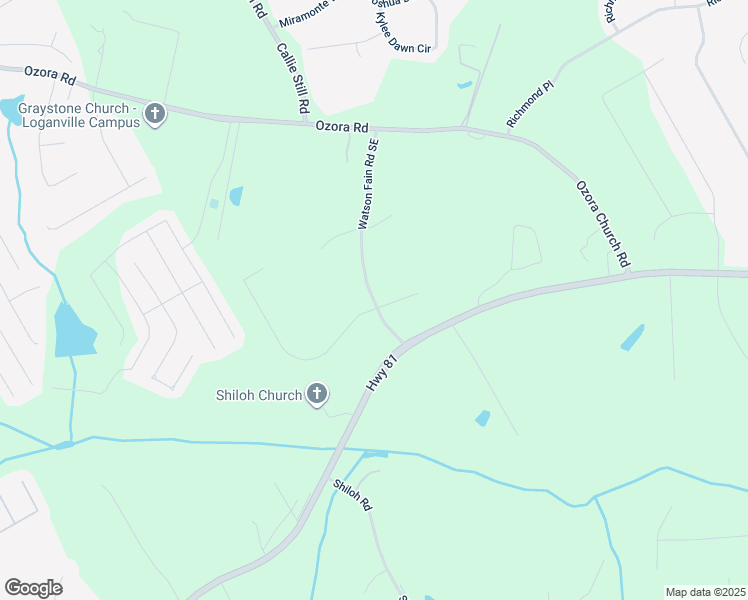 map of restaurants, bars, coffee shops, grocery stores, and more near Watson Fain Road in Loganville