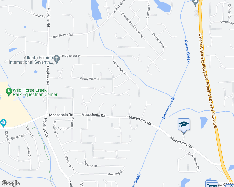 map of restaurants, bars, coffee shops, grocery stores, and more near 2985 Valley View Circle in Powder Springs