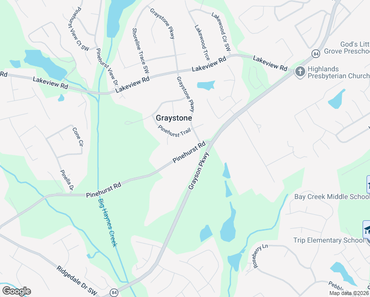 map of restaurants, bars, coffee shops, grocery stores, and more near 1169 Pinehurst Road in Grayson