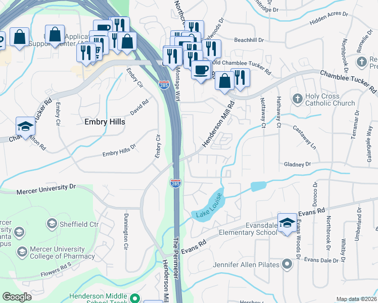 map of restaurants, bars, coffee shops, grocery stores, and more near in DeKalb County