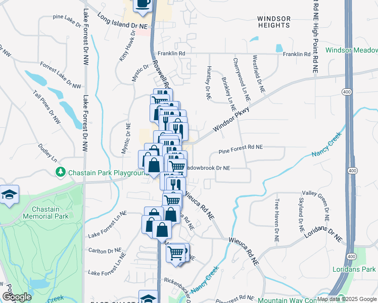map of restaurants, bars, coffee shops, grocery stores, and more near 4550 Jolyn Place Northeast in Atlanta