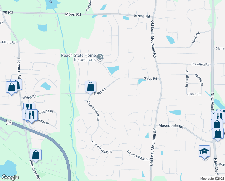 map of restaurants, bars, coffee shops, grocery stores, and more near 4746 Shipp Road in Powder Springs