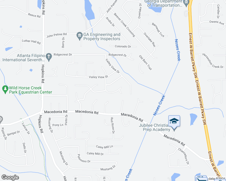 map of restaurants, bars, coffee shops, grocery stores, and more near 2987 Valley View Circle in Powder Springs