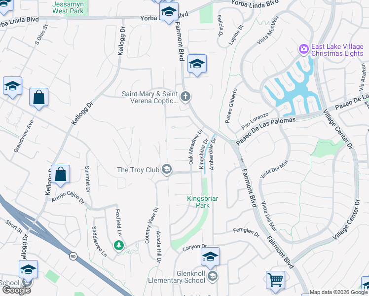 map of restaurants, bars, coffee shops, grocery stores, and more near 19721 Dunsmuir Plaza in Yorba Linda
