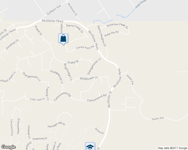 map of restaurants, bars, coffee shops, grocery stores, and more near 12830 Wildflower Lane in Riverside