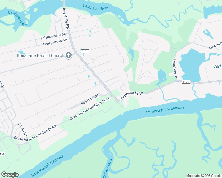 map of restaurants, bars, coffee shops, grocery stores, and more near 1798 Beach Dr SW in Sunset Beach