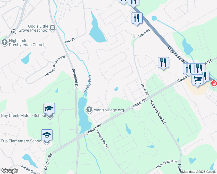map of restaurants, bars, coffee shops, grocery stores, and more near 697 Gadwall Drive in Grayson