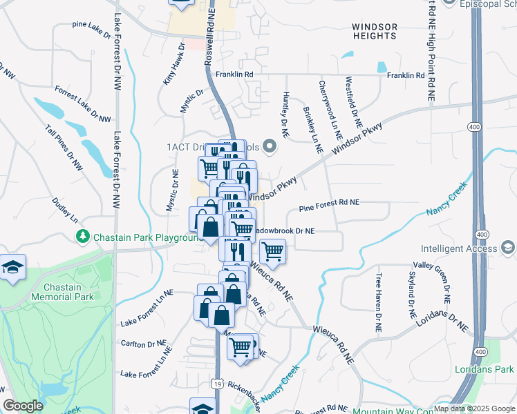 map of restaurants, bars, coffee shops, grocery stores, and more near 4550 Jolyn Place Northeast in Atlanta