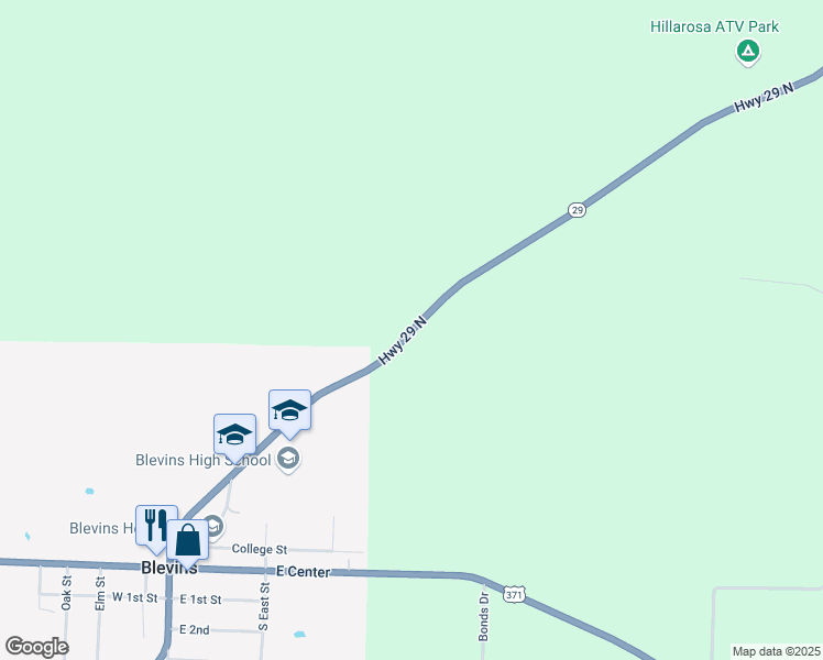 map of restaurants, bars, coffee shops, grocery stores, and more near 5954 Highway 29 in Blevins
