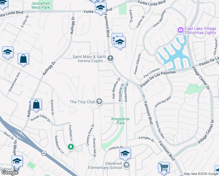 map of restaurants, bars, coffee shops, grocery stores, and more near 19721 Dunsmuir Plaza in Yorba Linda