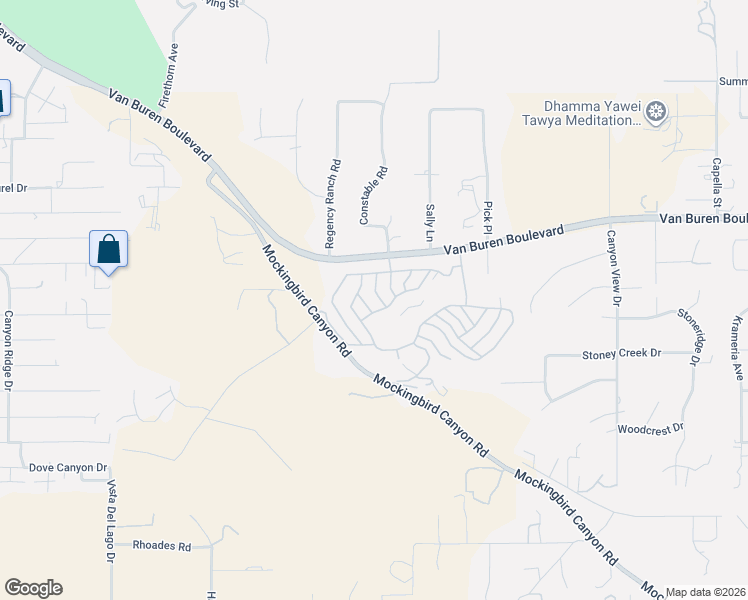 map of restaurants, bars, coffee shops, grocery stores, and more near Paseo De Vega in Riverside