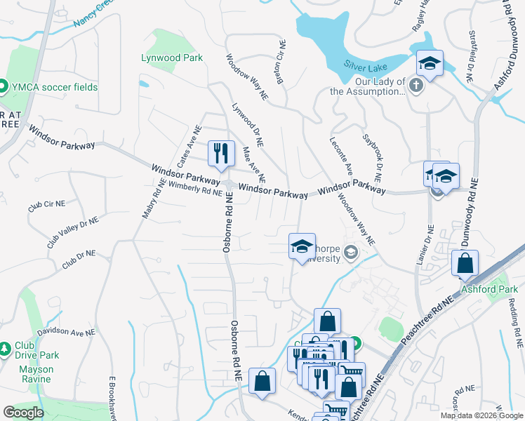 map of restaurants, bars, coffee shops, grocery stores, and more near 3095 Dickson Street Northeast in Atlanta