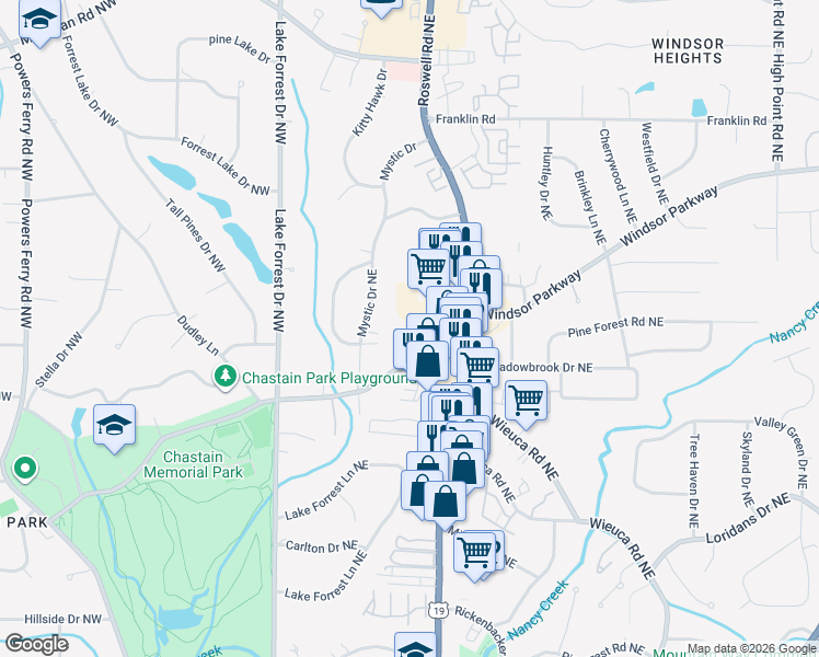 map of restaurants, bars, coffee shops, grocery stores, and more near 4532 Collins Avenue in Sandy Springs