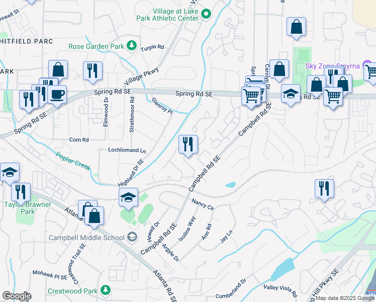 map of restaurants, bars, coffee shops, grocery stores, and more near 2252 Goodwood Boulevard Southeast in Smyrna